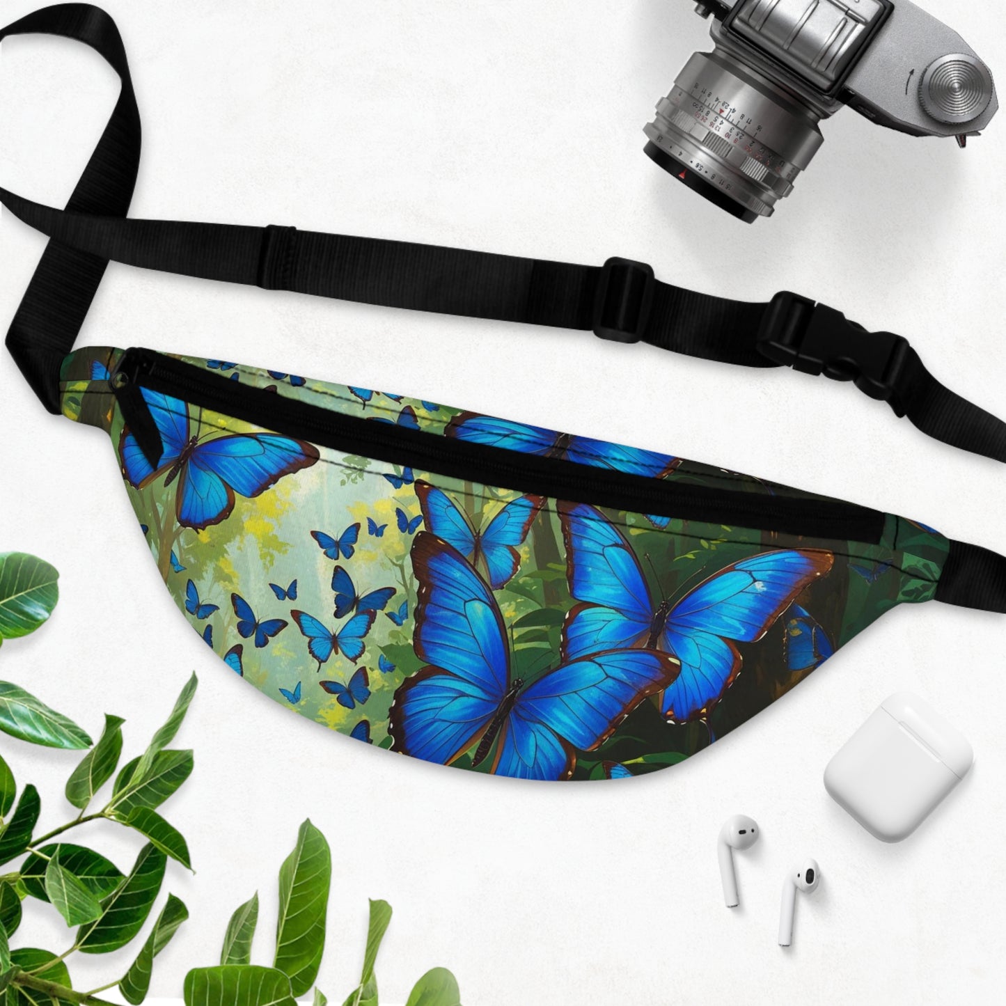 Butterfly Fanny Pack - Vibrant Morpho Butterflies in a Lush Forest