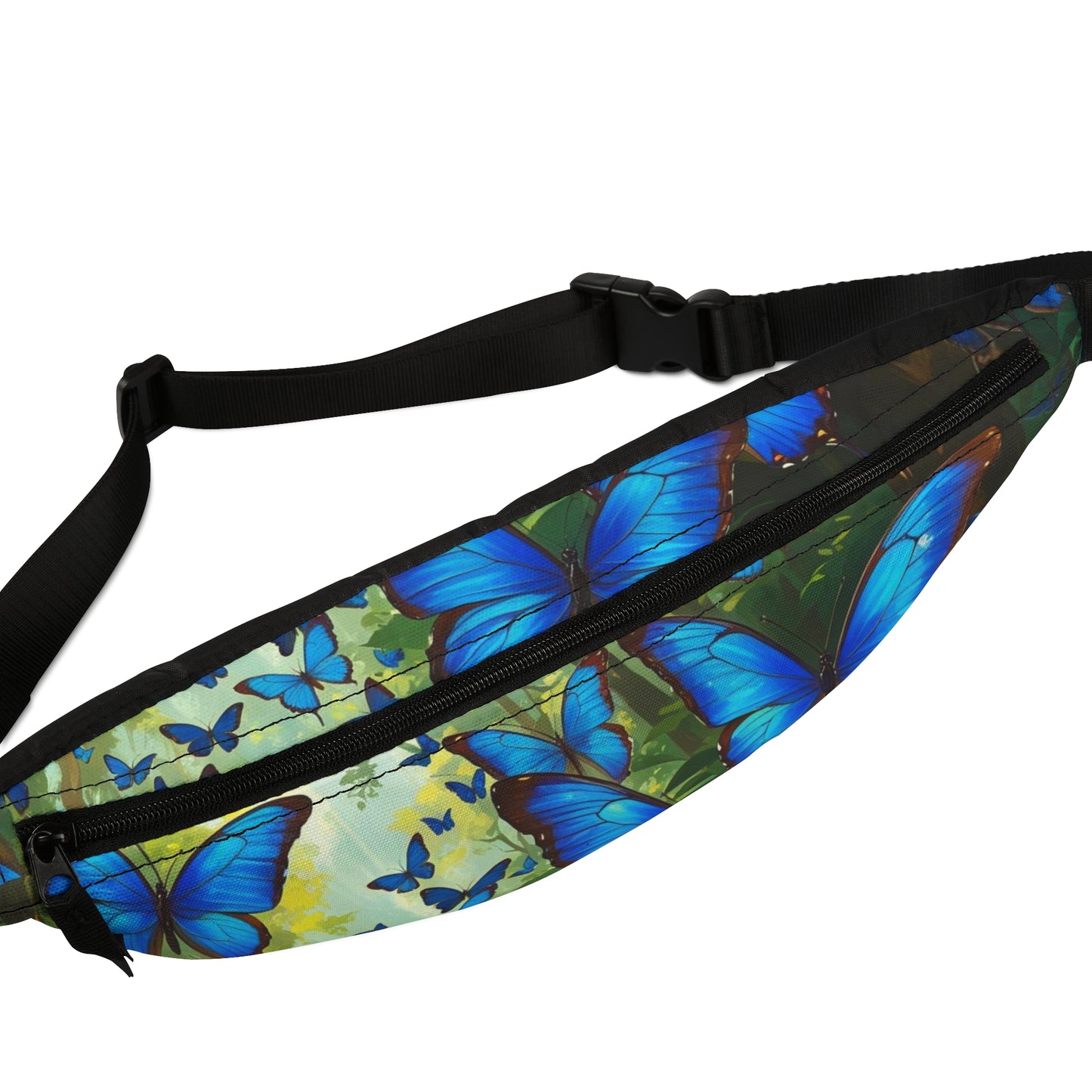 Butterfly Fanny Pack - Vibrant Morpho Butterflies in a Lush Forest